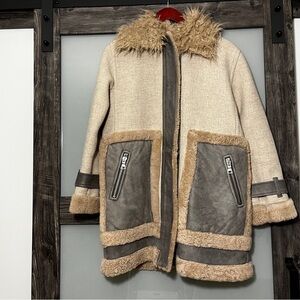 Designer Rebecca Taylor Real Shearling Lamb's Wool Penny Lane Winter Coat